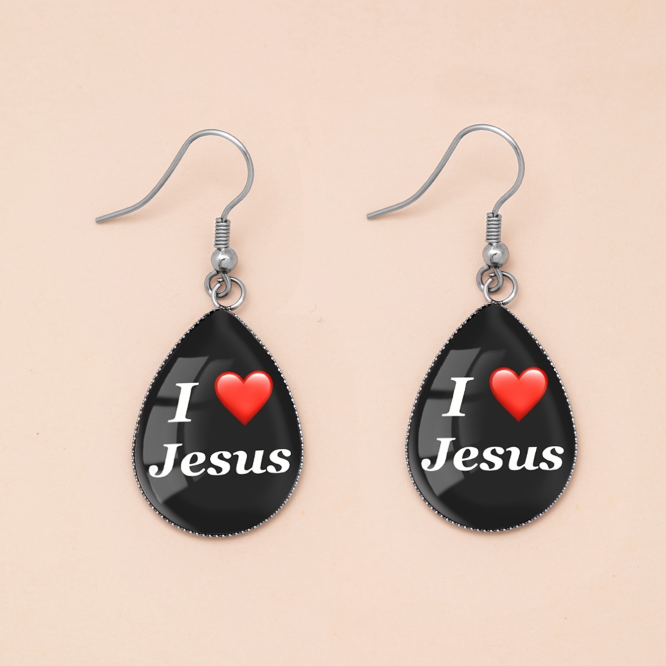 Black Heart-Shaped Letter Pattern Water Drop Ear Hooks